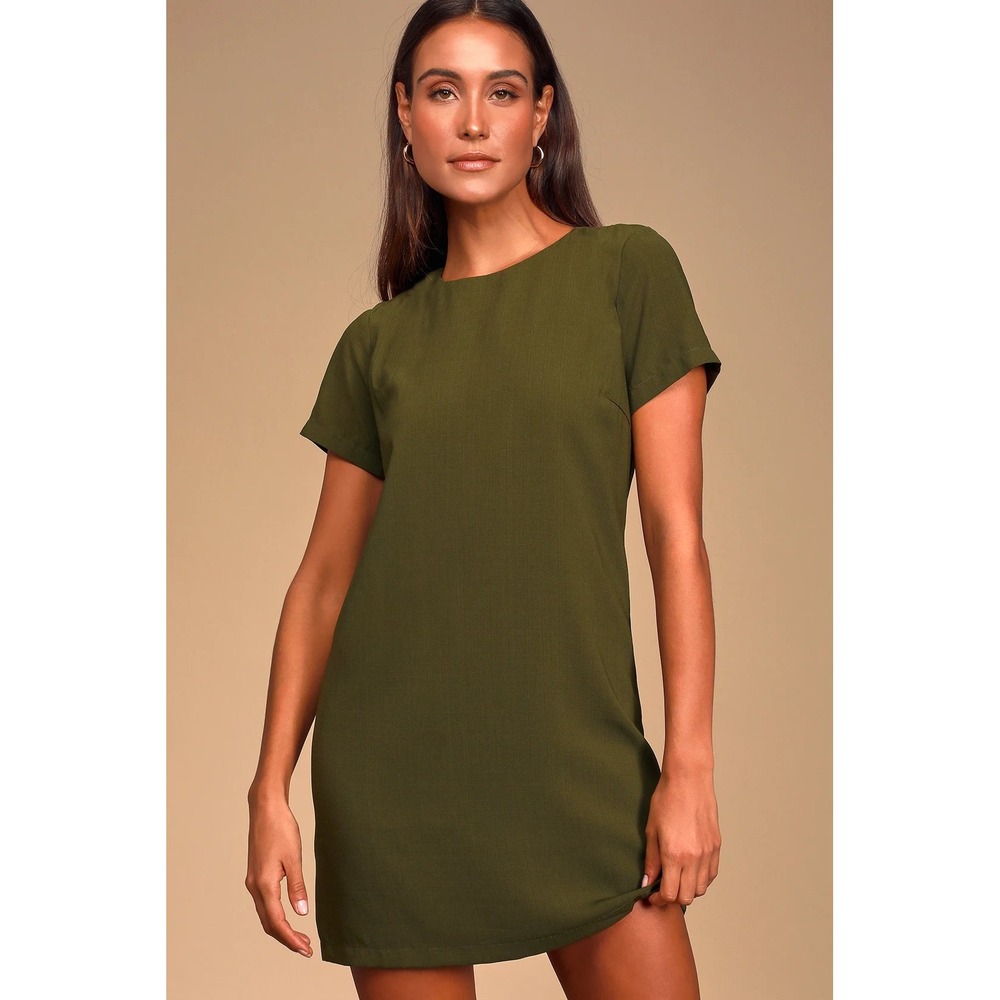 Lulus Shift and Shout Olive Green Shift Dress Size Medium